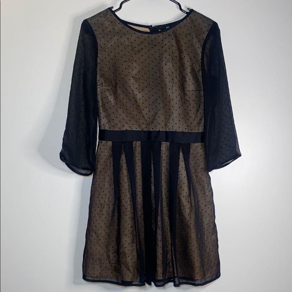 H&M Brown Fit and Flare Dress with Cuffed Sleeves